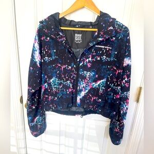 SuperDry Sport Size 8 Full Zip Print Windbreaker Running Jacket Black Neon